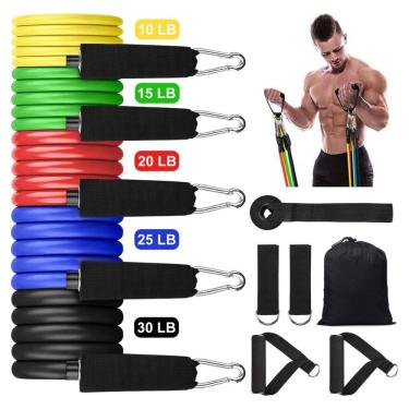 Imagem de Kit Elástico 11 Tubing Treino Pilates Flexibilidade E