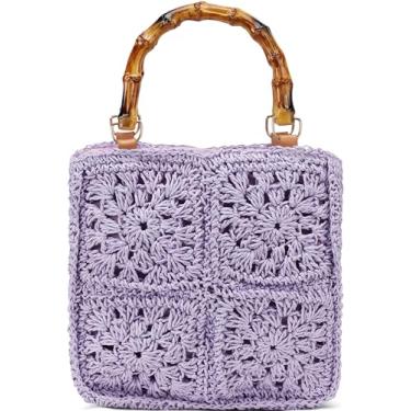 Imagem de Bolsa de palha de praia para mulheres: bolsa grande com alça superior de bambu para presente de meninas de férias de verão, Roxa, Medium