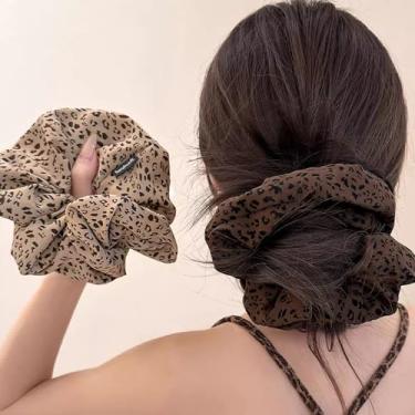 Imagem de E EMZHOLE 2 peças de elásticos para mulheres e meninas com estampa de guepardo, prendedores de rabo de cavalo macios para acessórios de cabelo grosso