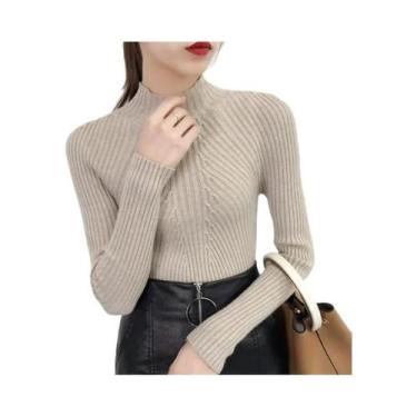 Imagem de Suéter Feminino De Gola Alta Slim Fit Para Outono Inverno, Pulôver Bás