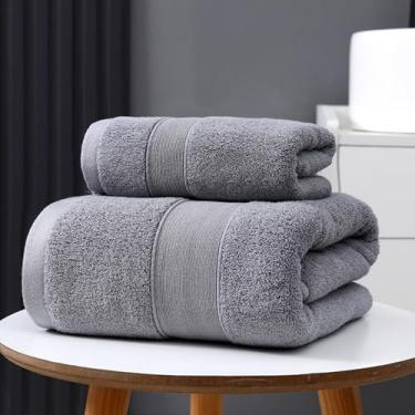 Imagem de Toalha de banho de algodão puro, conjunto de toalhas de praia de secagem rápida, leve, absorvente macio, multicolorido (cinza)