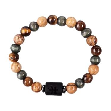 Imagem de Pulseira unissex com contas de olho de tigre do zodíaco | Pulseira de casal feita à mão para homens e mulheres | Presente de joias de amizade astrologia, One Size, Cristal, Sem Pedra Preciosa