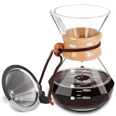 Imagem de Vaolvpant Conjunto de cafeteira de vidro borossilicato alto de 600 ml para acampamento com filtro reutilizável de aço inoxidável 304 adequado para fogão elétrico de cerâmica