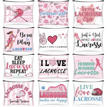 Imagem de Hillban 12 peças de presentes de lacrosse para mulheres, bolsas de maquiagem de lacrosse para mães, jogadoras, treinadores, lembrancinhas de festa de aniversário