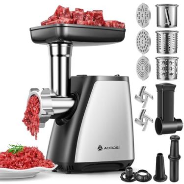 Imagem de AAOBOSI Meat Grinder, 4-In-1 Meat Grinder Electric [2800W Max] with 3 Slice, Shred Blades,2 Blades,3 Plates,Sausage Stuffer,Kubbe Kit, for Home Kitchen Use, Stainless Steel