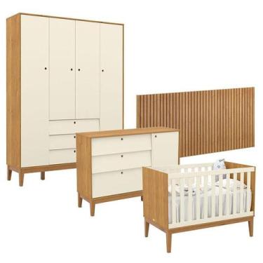 Imagem de Quarto de Bebê Unique 4 Portas com Cômoda Sapateira e Painel Ripado Fr