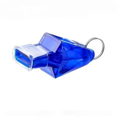 Imagem de Apito de árbitro esportivo de alta frequência com acabamento azul escuro para projeção de som nítido em jogos e sessões de treinamento