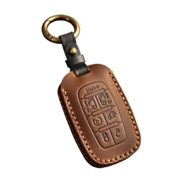 Imagem de Capa de couro artesanal para chave remota de carro, bolsa de proteção, compatível com Chrysler PACIFICA Mini Van 2017 2018 2019(7 Buttons Brown)