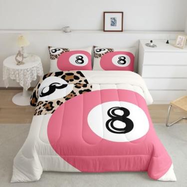 Imagem de Erosebridal Conjunto de edredom feminino moderno de leopardo, estampa de guepardo, tamanho casal, para meninos e meninas, edredom de 8 bolas sortudo funky coquete Y2K, decoração de quarto rosa