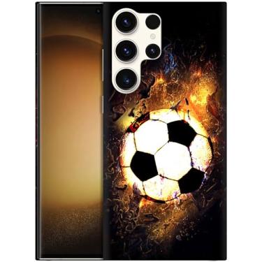 Imagem de GlamCase Capa para Samsung Galaxy S24 Ultra 5G, capa para Galaxy S24 Ultra - Design de futebol em chamas impresso fino e elegante capa protetora de plástico rígido para telefone traseira/capa para S24
