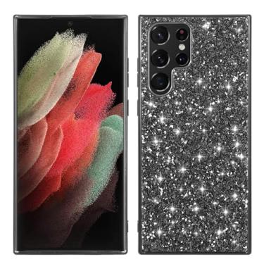 Imagem de POYUFRG Capa com glitter para Samsung Galaxy S26 Ultra/S26 Plus/S26, capa de couro galvanizado de luxo slim fit com capa de proteção para câmera, preta, S26