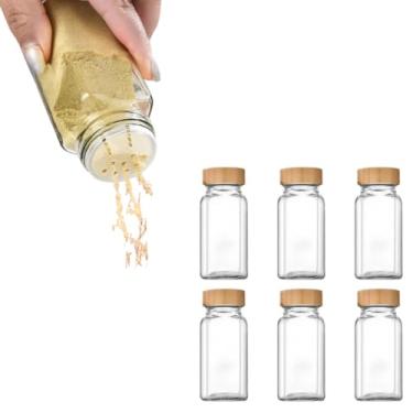 Imagem de Kit 6 Porta Temperos Vidro 120ml Tampa Bambu com Dosador Duplo Organizador Cozinha Armazenamento Condimentos Ervas Especiarias