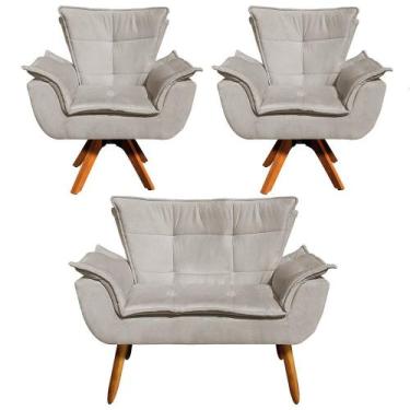 Imagem de Sofá Namoradeira e 2 Poltronas Giratória MM30 Opala Suede D03 - D'Ross