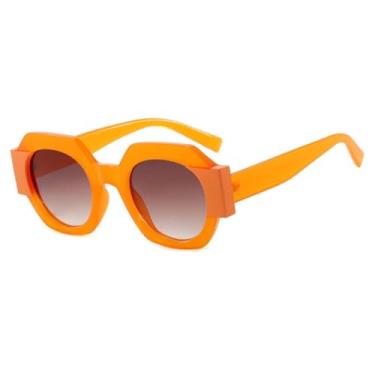 Imagem de VFDHN Óculos de Sol Feminino Fashion Polygon Bicolor Vintage Laranja Degradê UV400 Masculino Punk (13160-C6)