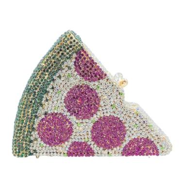Imagem de Usuisy Novidade 3D Pizza Shape Bolsa feminina de cristal clutch noite festa baile jantar strass clutch bolsas e bolsas, mini, Rosa, Mini