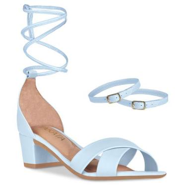 Imagem de Sandalia Feminina Salto Bloco Grosso Quadrado Baixo Tira Cruzada Amarr