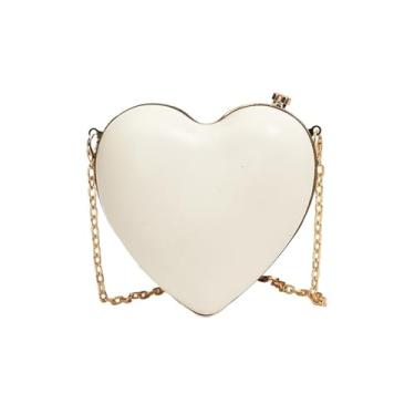 Imagem de Bolsa de ombro feminina luxuosa em forma de coração para festa de casamento adorável mini bolsa de corrente, Branco, One Size