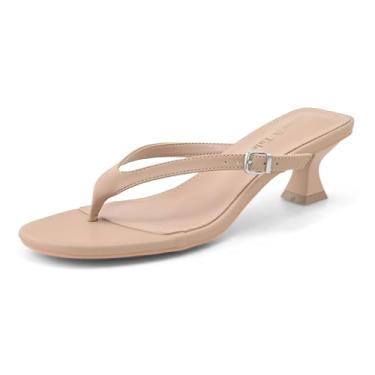Imagem de Shoe'N Tale Chinelo gatinho de salto baixo para mulheres, bico aberto, redondo, vestido de festa, tanga com salto, Nude., 35