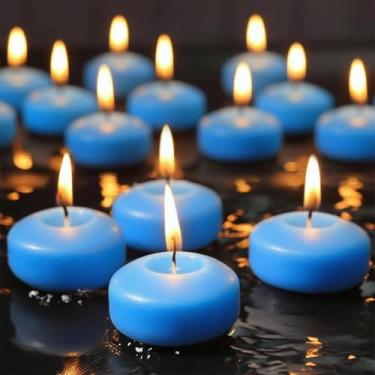 Imagem de Velas flutuantes azuis de 5 cm, pacote com 12 – vela flutuante de cera de parafina para decoração de praia, oceano, piscina e eventos – queima limpa de longa duração