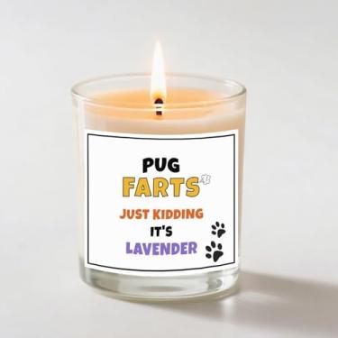 Imagem de Vela Pug – Vela de soja lavanda engraçada presente para donos de pug, amantes de cães e mães de cães – Aromaterapia para alívio do estresse para mulheres