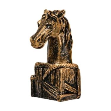 Imagem de MotiveTech Escultura de resina com cabeça de cavalo para decoração de mesa, ideal para o Ano Chinês, perfeita para escritório, prateleira ou sala de estar, Ouro Preto
