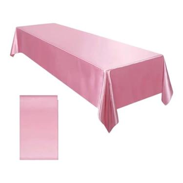 Imagem de Toalha de mesa retangular de cetim para festa de casamento, cor sólida, casamento, banquete, restaurante, festival, decoração de jantar (rosa, 145 x 145 cm)