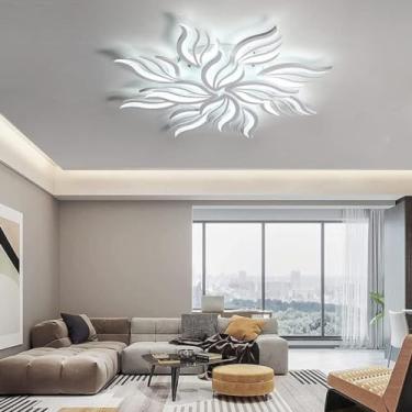 Imagem de Luminária de teto LED moderna em formato de flor com 15 chamas, dimerizável, 145W, ideal para sala de estar, quarto, cozinha, sala de jantar e corredor (branca, 12 chamas).