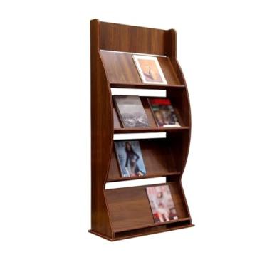 Imagem de KEG801302 Porta-revistas simples de chão Rack de exibição de informações de madeira armazenamento de publicidade rack de jornal escritório (nogueira)
