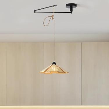 Imagem de Lustre de madeira com soquete E27, luminária pendente moderna e minimalista para sala de jantar, sala de estar, bar, ilha de cozinha, altura ajustável e lâmpada LED de luz quente (cor madeir