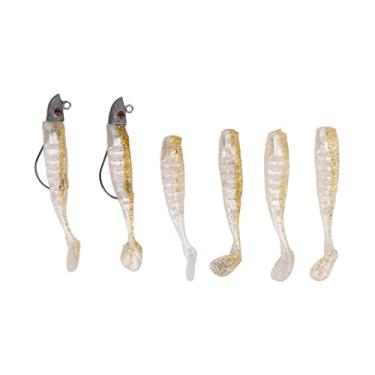 Imagem de Isca de pesca artificial de silicone, isca macia com olhos 3D, equipamento de pesca de alto desempenho para pesca em água salgada, água doce, 6 peças 83g (Dourada)