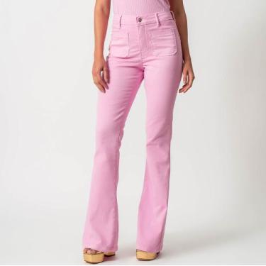 Imagem de Calça Jeans Color Confort Flare Cintura Alta Bolsinhos - Bloom, Rosa v