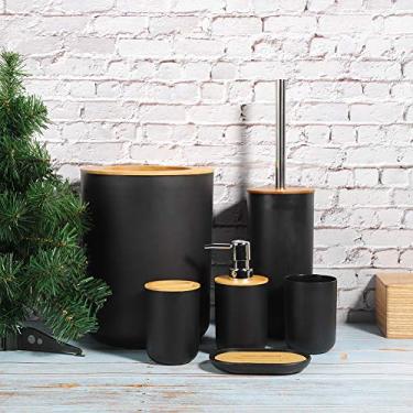 Imagem de Generic Conjunto de Acessórios de Banheiro, Kit de Banheiro Elegante e Durável de 6 Peças para Familiar, PP + Bambu, Branco/preto/cinza (Preto)