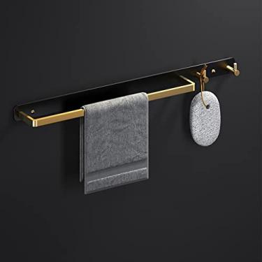 Imagem de HHHJQFAAT Toalheiro de alta qualidade dourado preto, prateleira dobrável para banheiro, barra de toalha, suporte de papel higiênico, ganchos de roupão, kit de acessórios de banheiro banheiro (cor