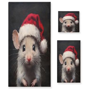 Imagem de STAYTOP Lindo conjunto de toalhas de rato de Natal 3 peças, toalhas de secagem rápida altamente absorventes, 1 toalha de banho, 1 toalha de rosto, 1 toalha de mão para academia, spa, banheiro