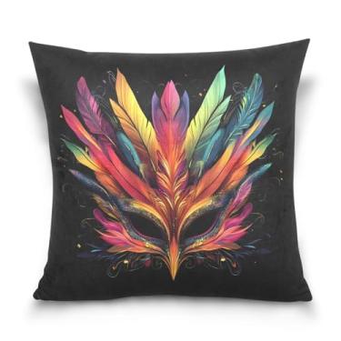 Imagem de ATTX Capas de almofada de máscara de carnaval de carnaval 50 x 50 cm decorativas com zíper para sala de estar sofá-cama (300)