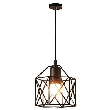 Imagem de Luminária pendente moderna vintage industrial retrô com gaiola de metal para loft/bar, 1 base E27, 220V (preta)