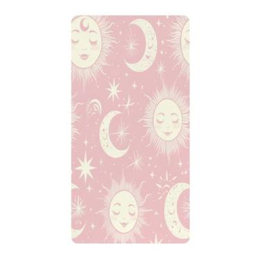 Imagem de Blueangle Lençol de berço padrão para berço infantil - Lençol de algodão macio e respirável com desenho animado sol e lua (174)