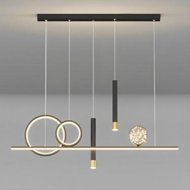 Imagem de Lustre LED de 50W, Lustre Linear de 99 cm (39 pol.), Moderno e Regulável, Luminária Pendente Nórdica para Ambientes Internos, Ideal para Sala de Jantar, Cafeteria, Escritório, Cozinha e Ilha