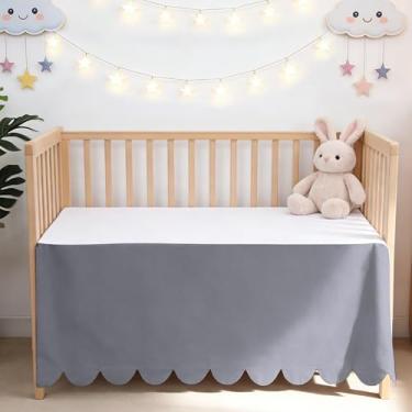 Imagem de Saia de berço com borda recortada, cinza escuro, 100% algodão egípcio, 400 fios, babados, camada dupla, durável, macia para bebês meninas ou meninos, 132 x 71 cm com 35,5 cm