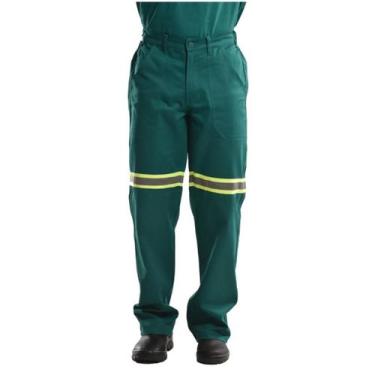 Imagem de Calça Uniforme Profissional Brim Pesado Metade Elástico com Faixa Refl