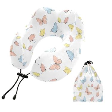 Imagem de Burbuja Almofada de pescoço de borboletas para viagem, almofada de viagem de espuma viscoelástica para suporte de cabeça de carro de avião dormindo, lavável na máquina e portátil