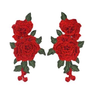 Imagem de Patches De Flores Bordadas Em Vermelho, 5, 10, 20 Peças Para Costurar 