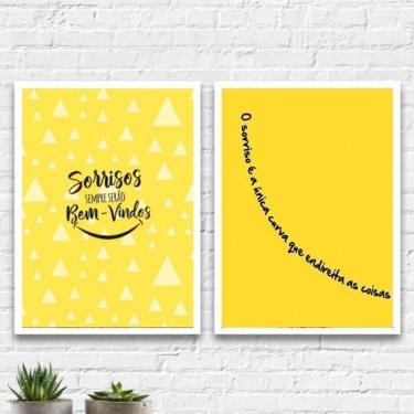 Imagem de Kit 2 Quadros Dentista Sorriso Amarelo 45X34Cm Vidro Branca