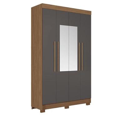 Imagem de Guarda-Roupa Solteiro Sarandi 4 Portas 2 Gavetas com Espelho Santos Andirá Jatoba/Grafite