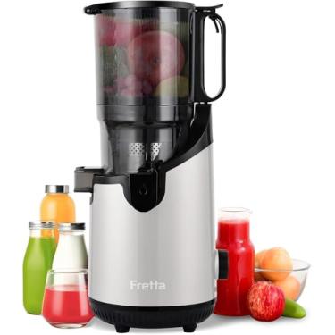 Imagem de Máquinas de espremedor a frio, espremedor de mastigação lenta com calha de alimentação extra grande de 13,5 cm, serve para frutas e vegetais inteiros, autoalimentação sem esforço para suco em lote