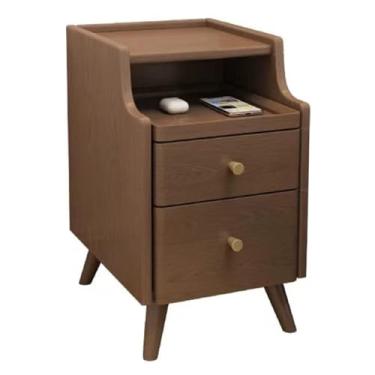 Imagem de Mesas de cabeceira, mesa de cabeceira de madeira, mesa de cabeceira com prateleira deslizante, mesa de canto estreita com 2 gavetas, economia de espaço, mesa de cabeceira para quarto, sala de estar