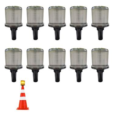 Imagem de Sinalizador Solar Viario Kit 10 Uni Alerta Acidente Transito Cone Rodovia Obra Emergencia