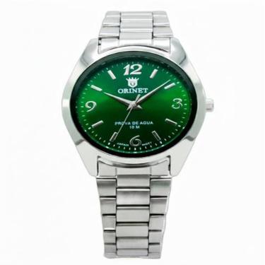 Imagem de Relógio Masculino Orinet Original Prova D'água Luxo, Silver/Green