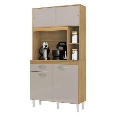 Imagem de Armário Para Cozinha Kit Duda 90 Cm Damasco Off White - Poquema