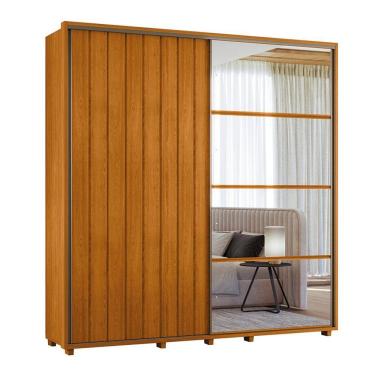 Imagem de Guarda-roupa Casal Monet Ripado 2 Portas De Correr 4 Gavetas 1 Porta C/ Espelho - 7 Decor Cinamomo